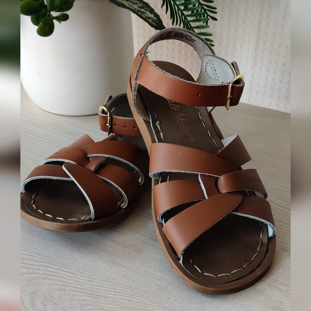 Salt Water Little Girls Tan Leather Upper Sandals Size 12